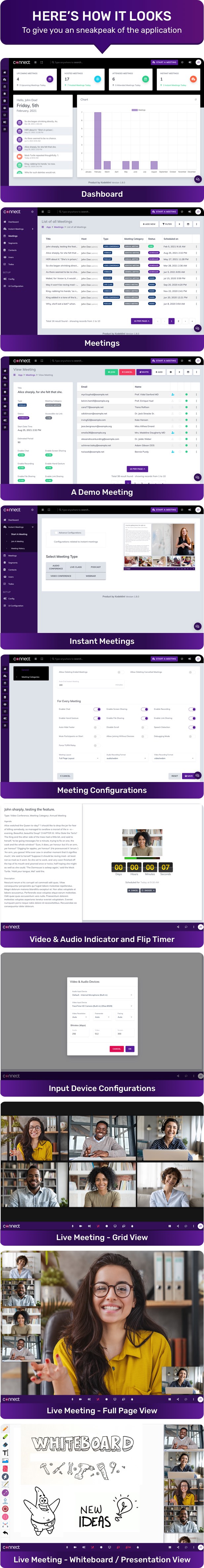 Connect - How UI looks - Video Conference, Webinar, Live Class, Audio Conference, Podcast